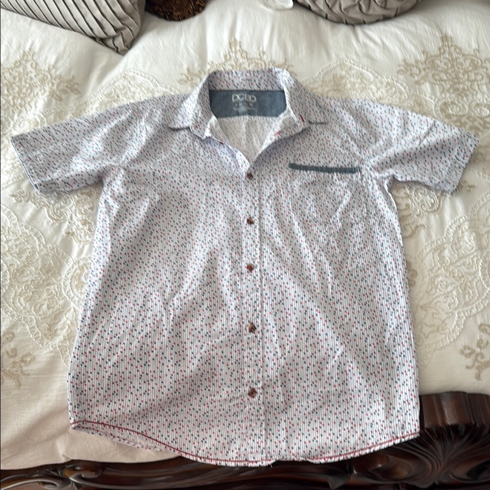 Kids' White and Black Patterned Button Down Shirt